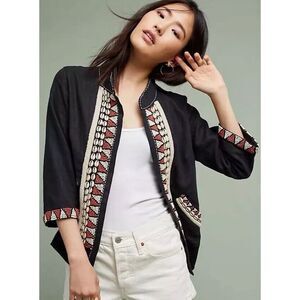 NWT Anthropologie Tyler Embellished Linen Jacket Sz S Black MSRP:‎ $268 Pepin